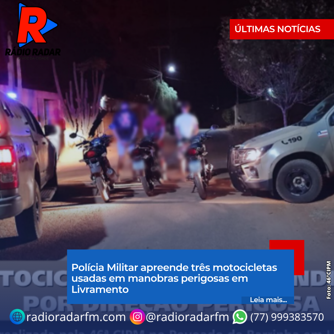 Polícia Militar apreende três motocicletas usadas em manobras perigosas em Livramento