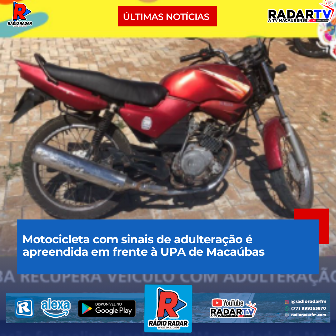 Motocicleta com sinais de adulteração é apreendida em frente à UPA de Macaúbas