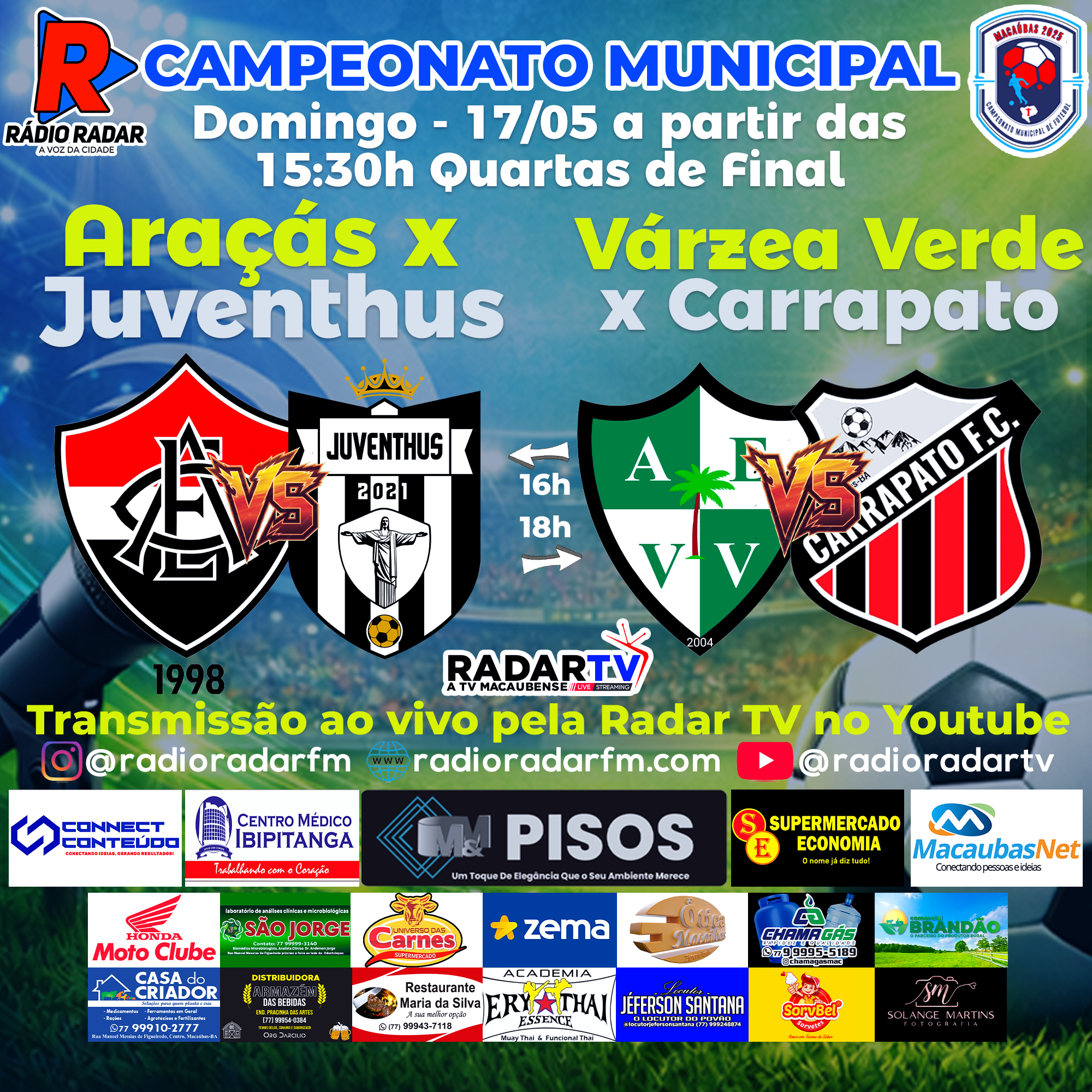 Quartas de final começam domingo (17) e prometem grandes jogos no Macaubense 2026