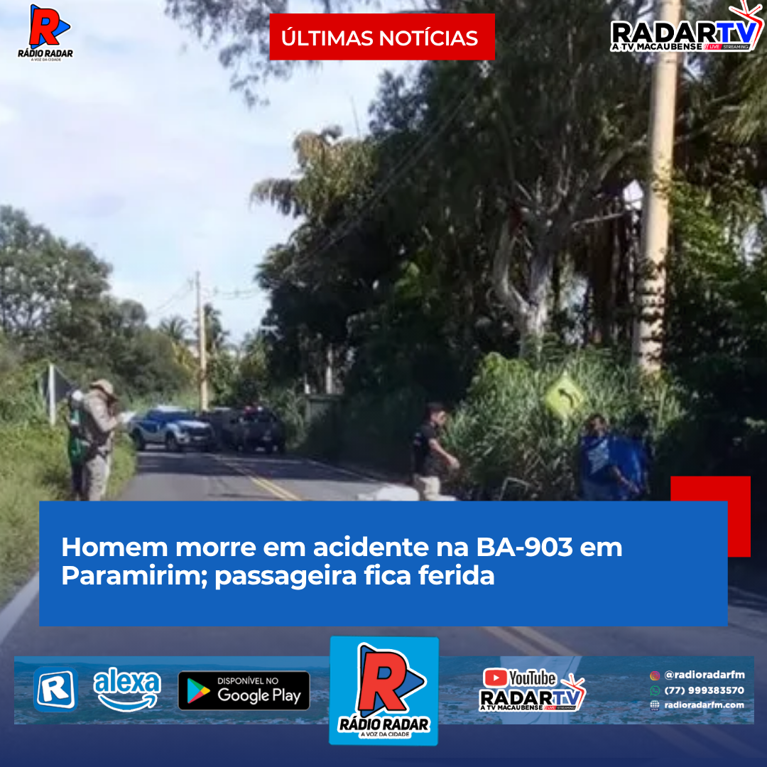 Homem morre em acidente na BA-903 em Paramirim; passageira fica ferida