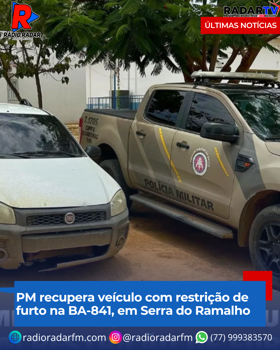 PM recupera veículo com restrição de furto na BA-841, em Serra do Ramalho