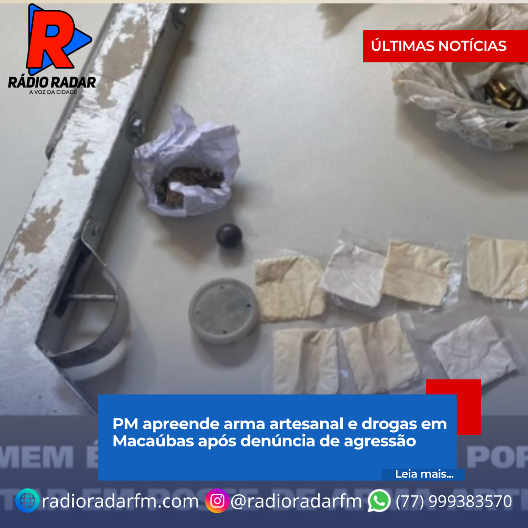 PM apreende arma artesanal e drogas em Macaúbas após denúncia de agressão