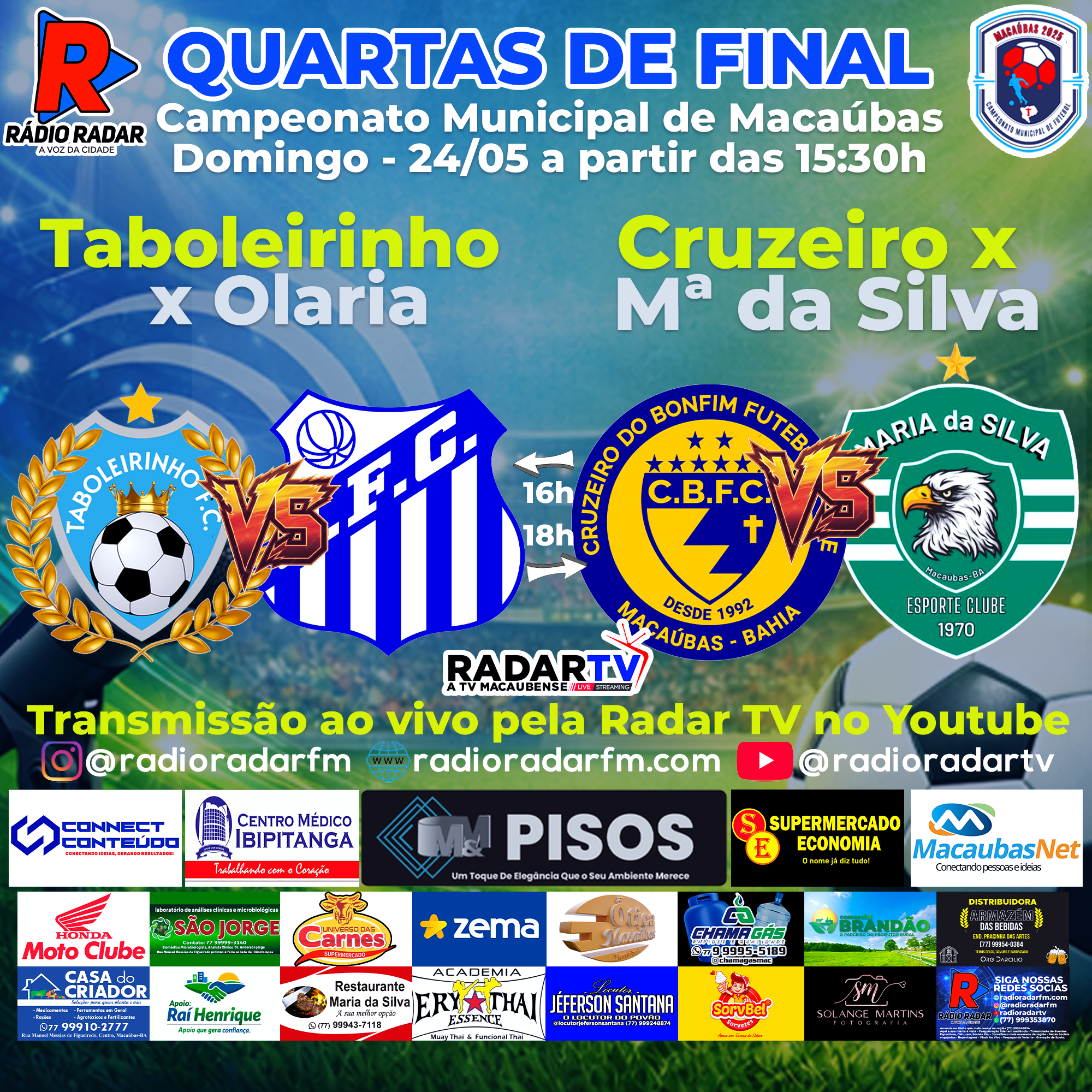 Quartas de final seguem neste domingo (24) e prometem grandes confrontos no Macaubense 2026