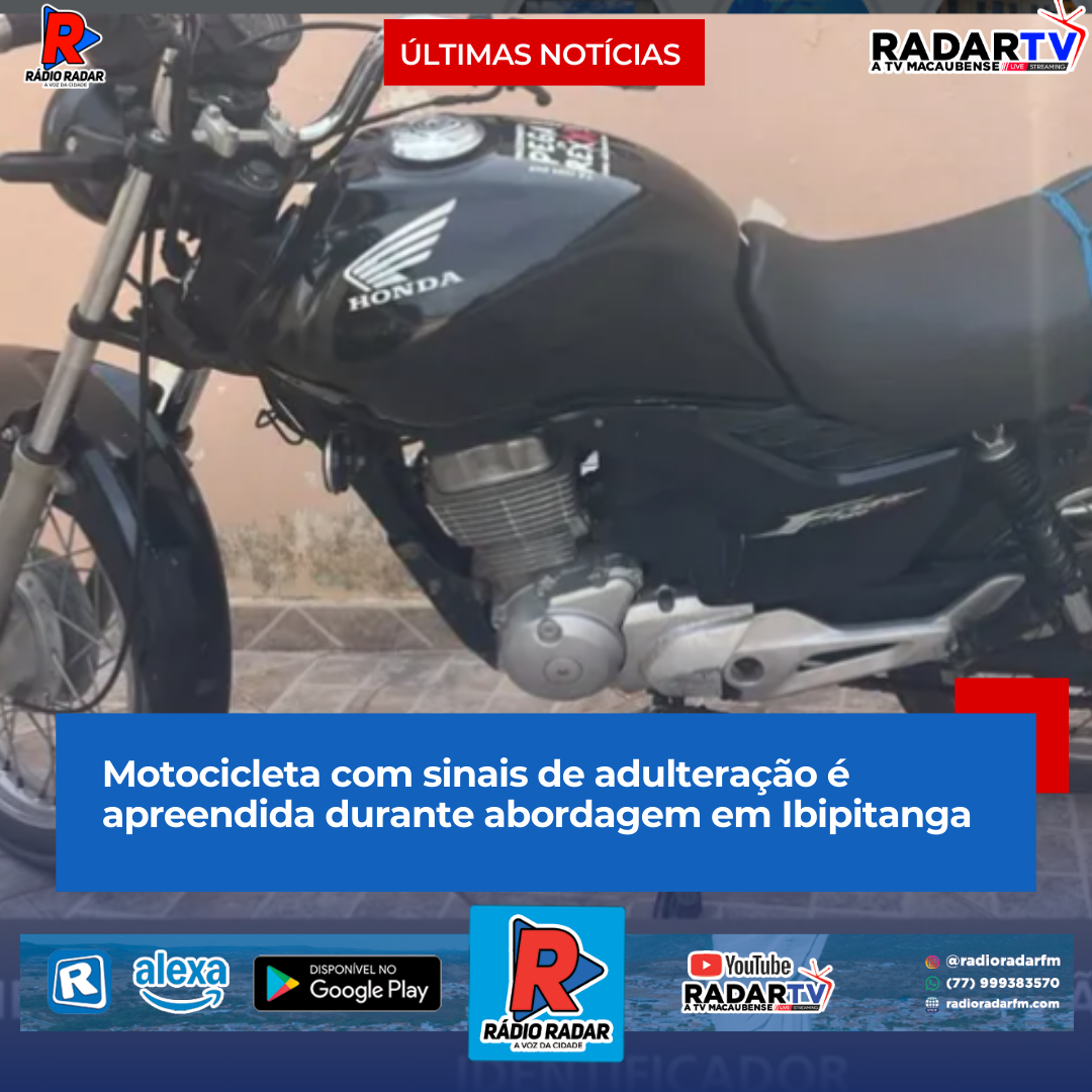 Motocicleta com sinais de adulteração é apreendida durante abordagem em Ibipitanga