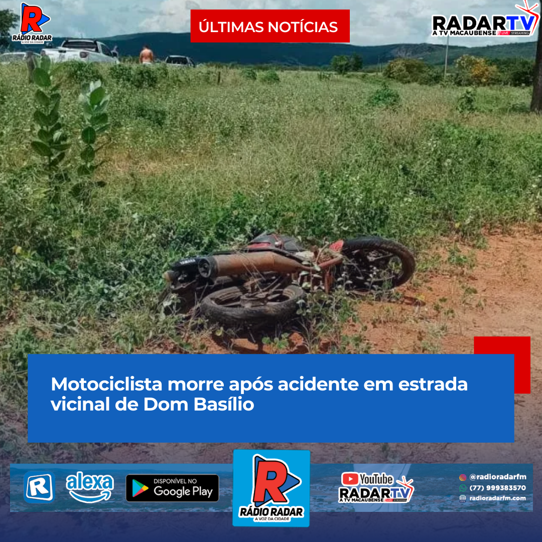 Motociclista morre após acidente em estrada vicinal de Dom Basílio