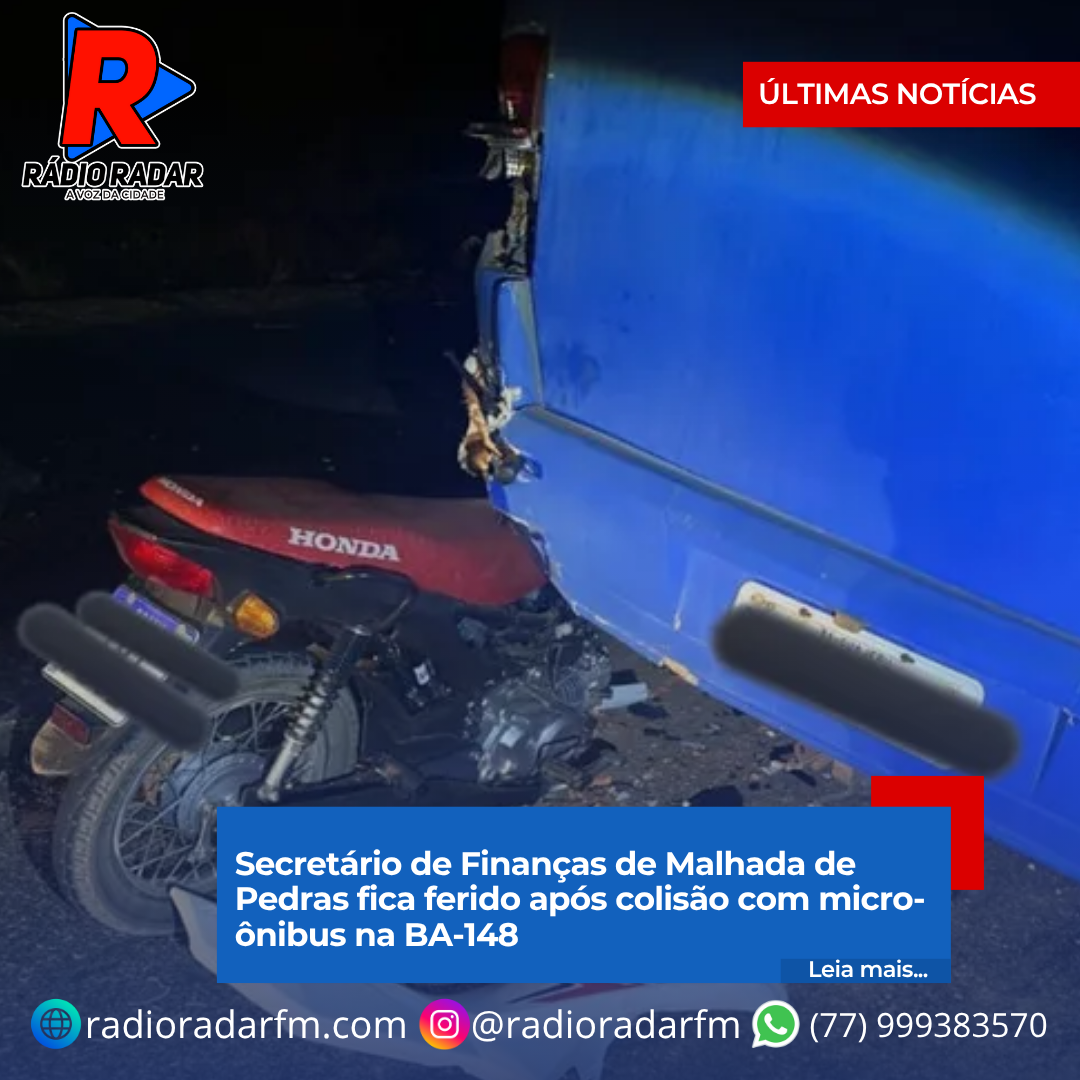 Secretário de Finanças de Malhada de Pedras fica ferido após colisão com micro-ônibus na BA-148