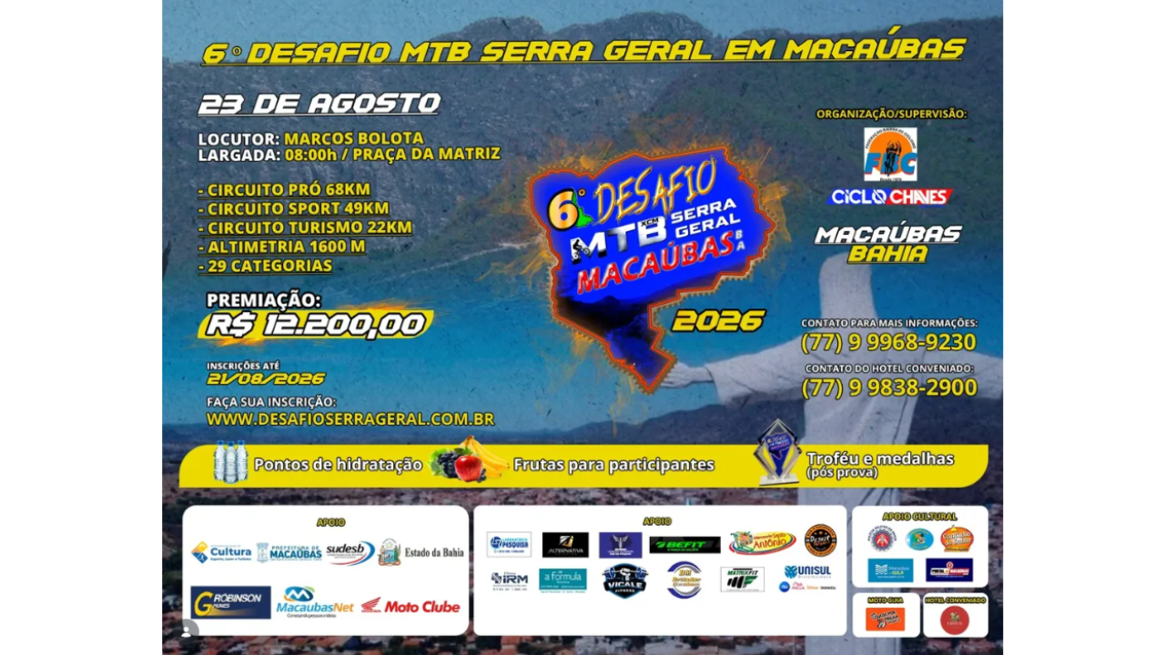6º Desafio da Serra Geral acontece neste domingo e promete movimentar Macaúbas