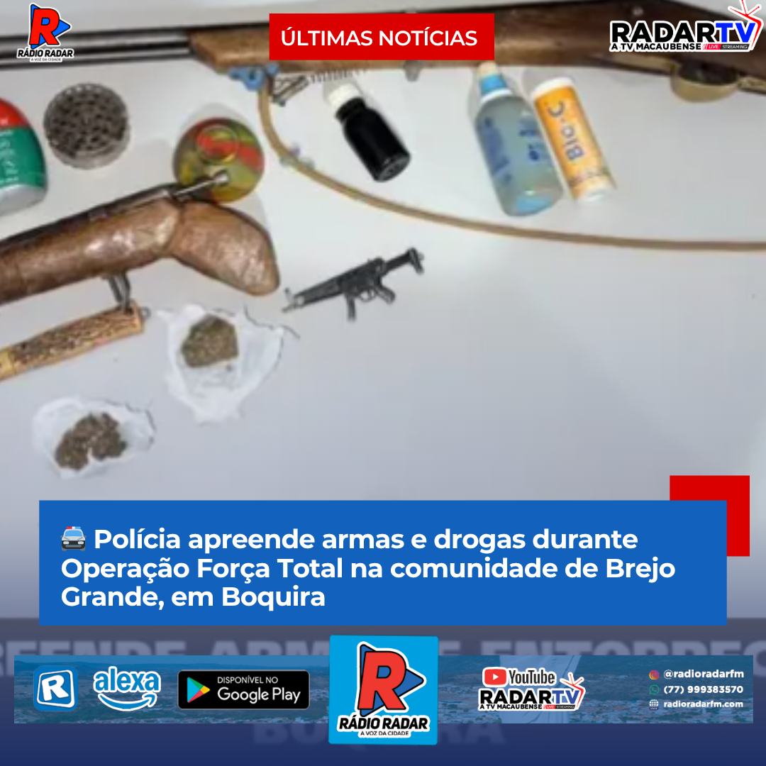 Polícia apreende armas e drogas durante Operação Força Total na comunidade de Brejo Grande, em Boquira
