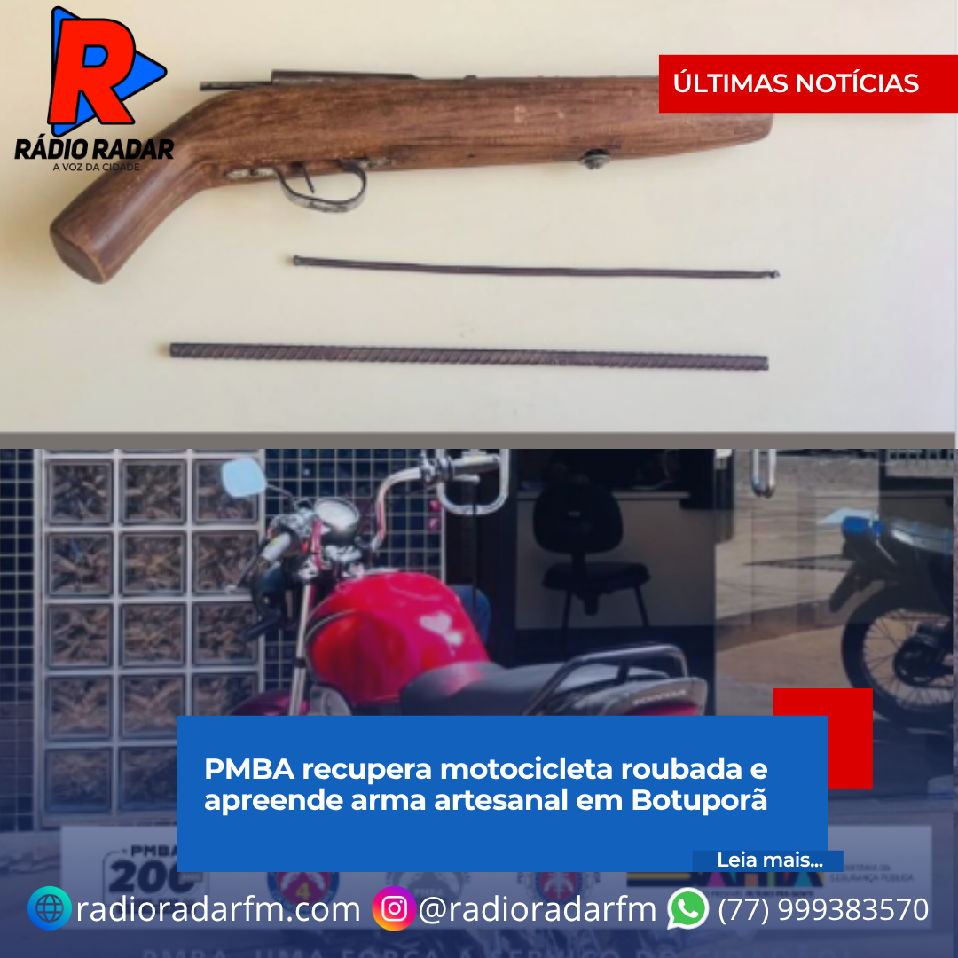 PMBA recupera motocicleta roubada e apreende arma artesanal em Botuporã
