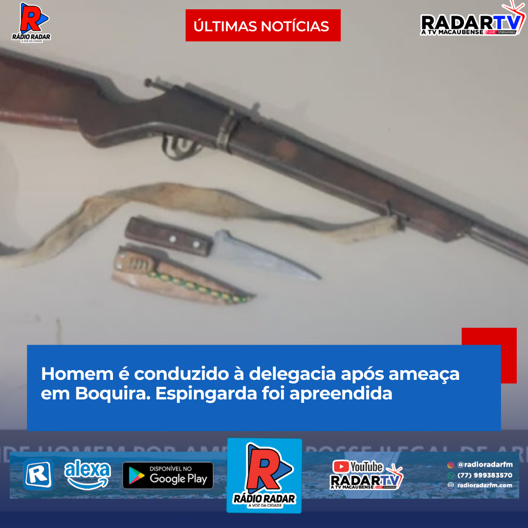 Homem é conduzido à delegacia após ameaça em Boquira. Espingarda foi apreendida