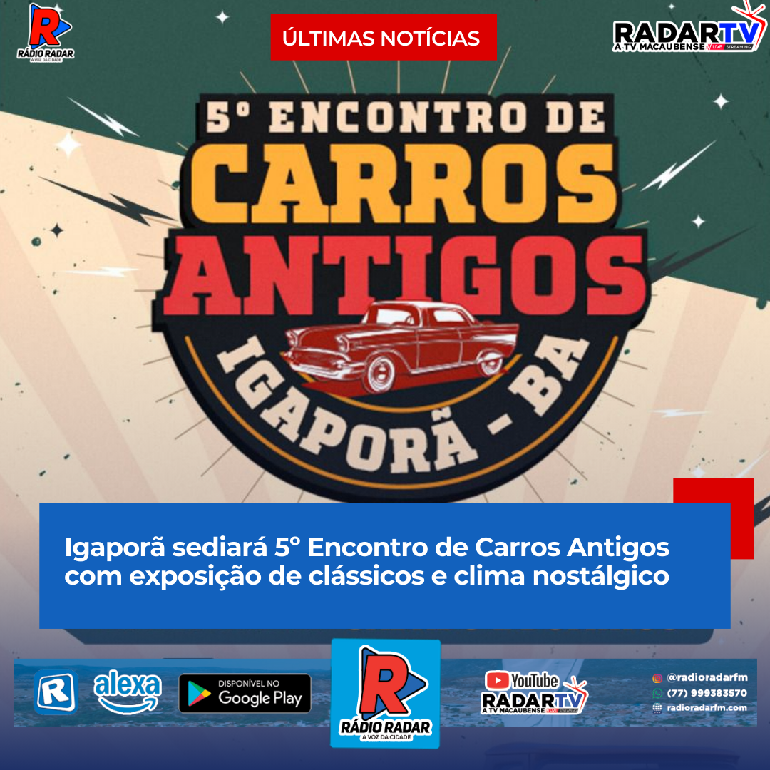 Igaporã sediará 5º Encontro de Carros Antigos com exposição de clássicos e clima nostálgico