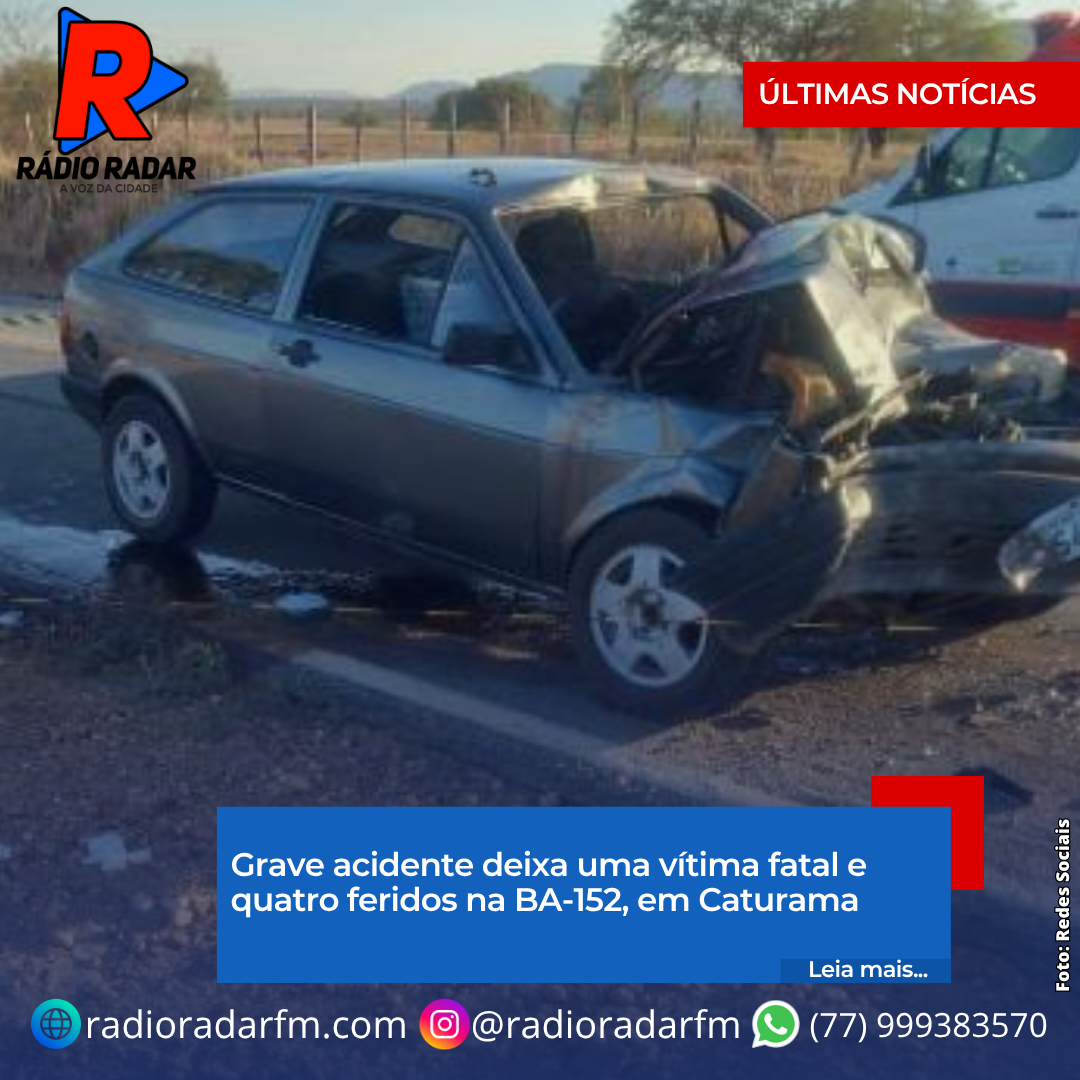 Grave acidente deixa uma vítima fatal e quatro feridos na BA-152, em Caturama