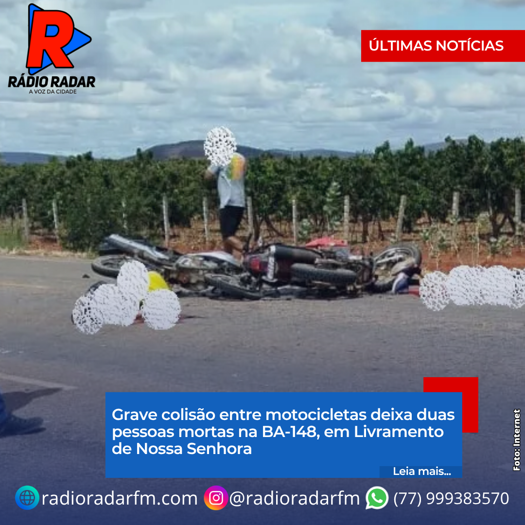 Grave colisão entre motocicletas deixa duas pessoas mortas na BA-148, em Livramento de Nossa Senhora