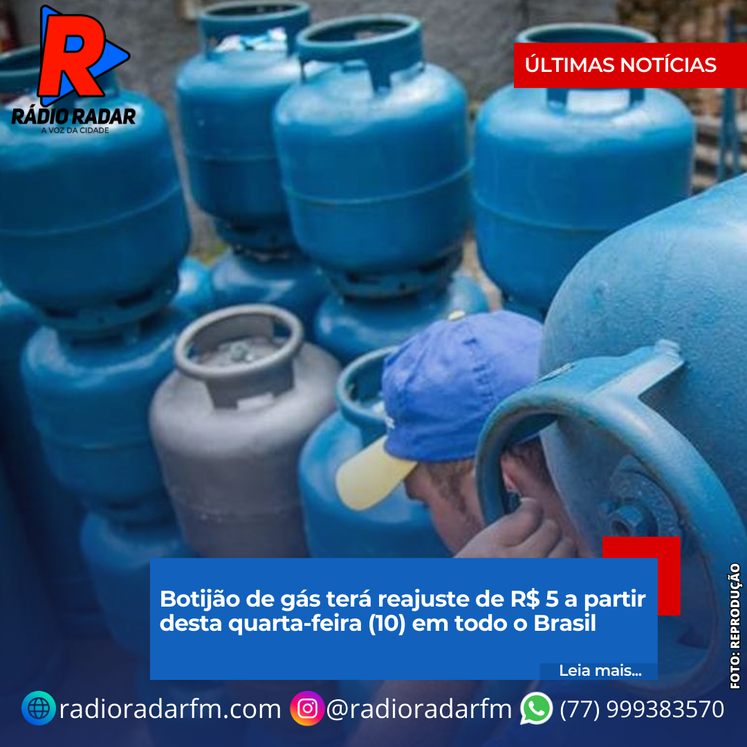 Botijão de gás terá reajuste de R$ 5 a partir desta quarta-feira (10) em todo o Brasil