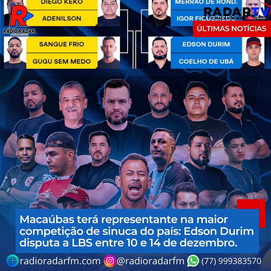 Macaúbas terá representante na maior competição de sinuca do país: Edson Durim disputa a LBS entre 10 e 14 de dezembro.