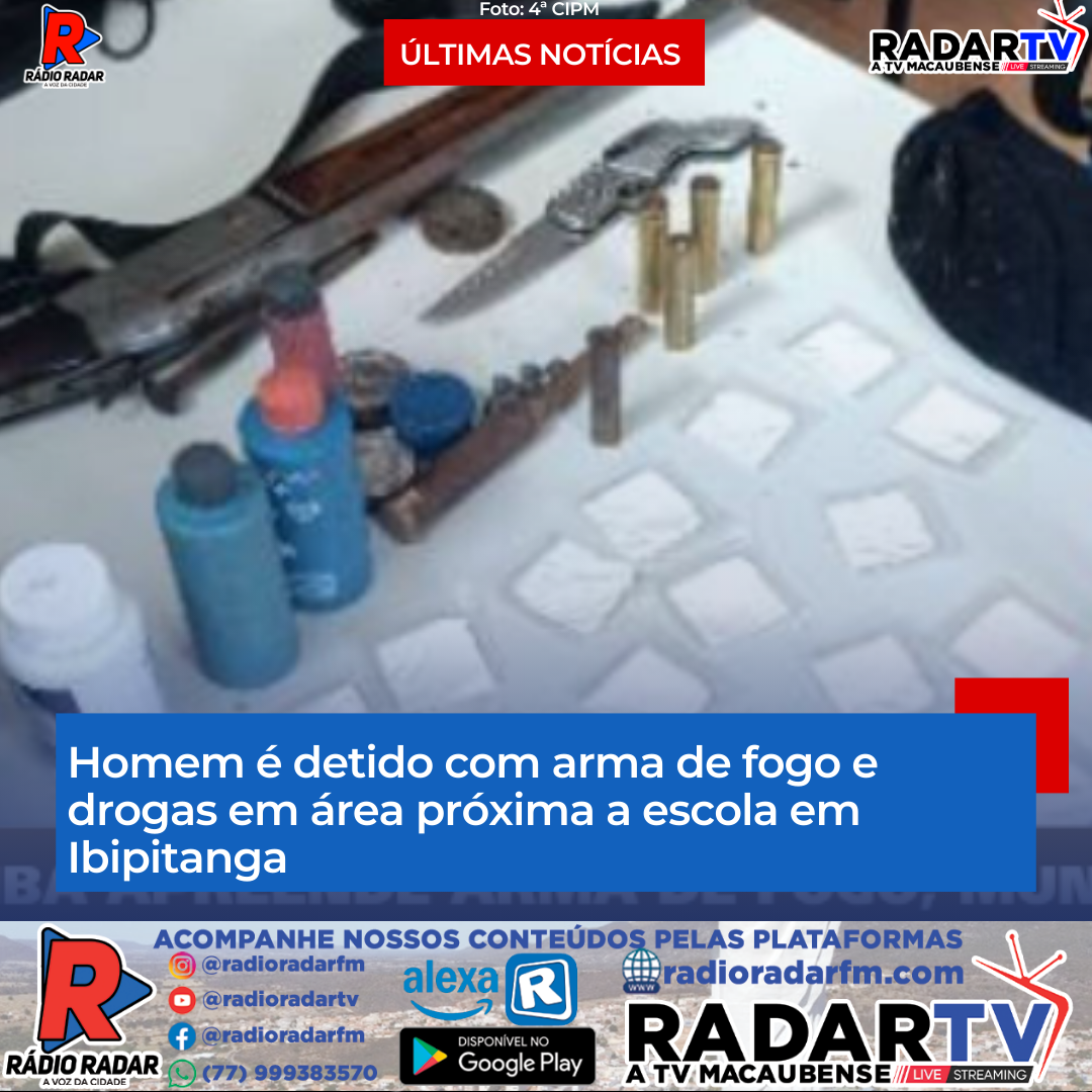 Homem é detido com arma de fogo e drogas em área próxima a escola em Ibipitanga
