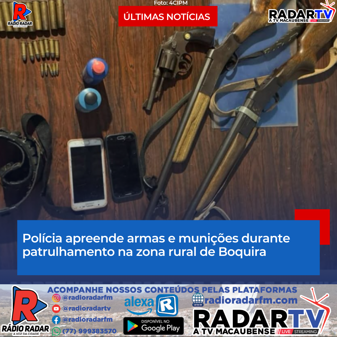 Polícia apreende armas e munições durante patrulhamento na zona rural de Boquira