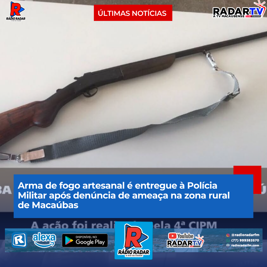 Arma de fogo artesanal é entregue à Polícia Militar após denúncia de ameaça na zona rural de Macaúbas