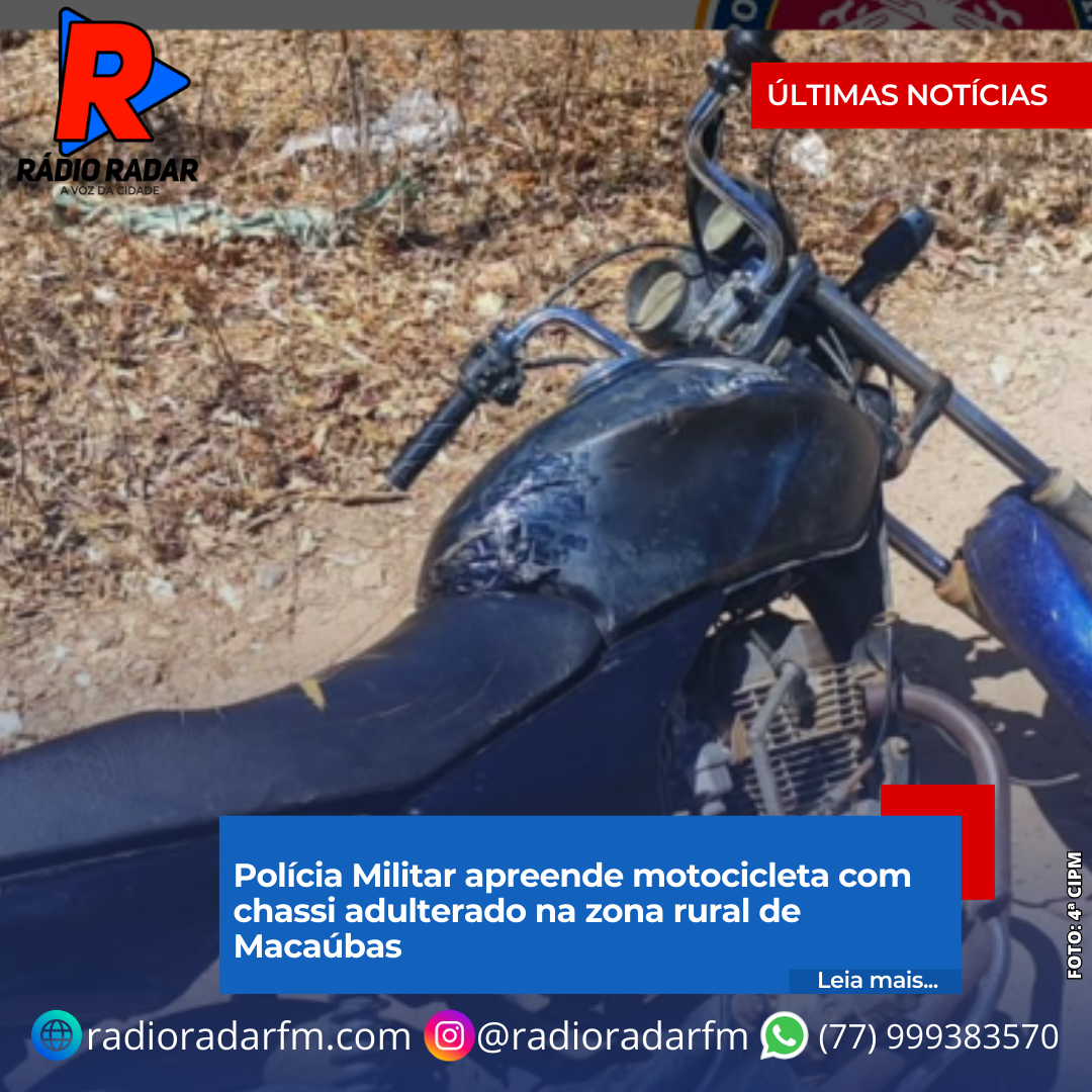 Polícia Militar apreende motocicleta com chassi adulterado na zona rural de Macaúbas