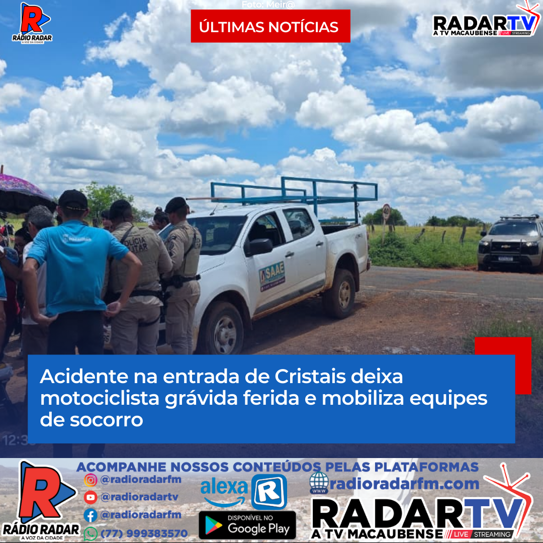 Acidente na entrada de Cristais deixa motociclista grávida ferida e mobiliza equipes de socorro