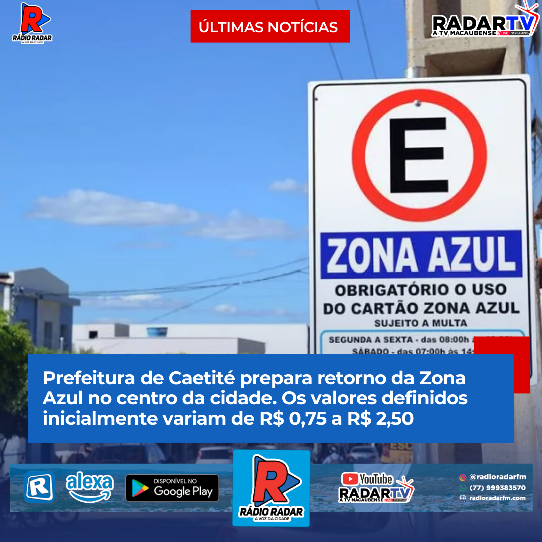 Prefeitura de Caetité prepara retorno da Zona Azul no centro da cidade. Os valores definidos inicialmente variam de R$ 0,75 a R$ 2,50