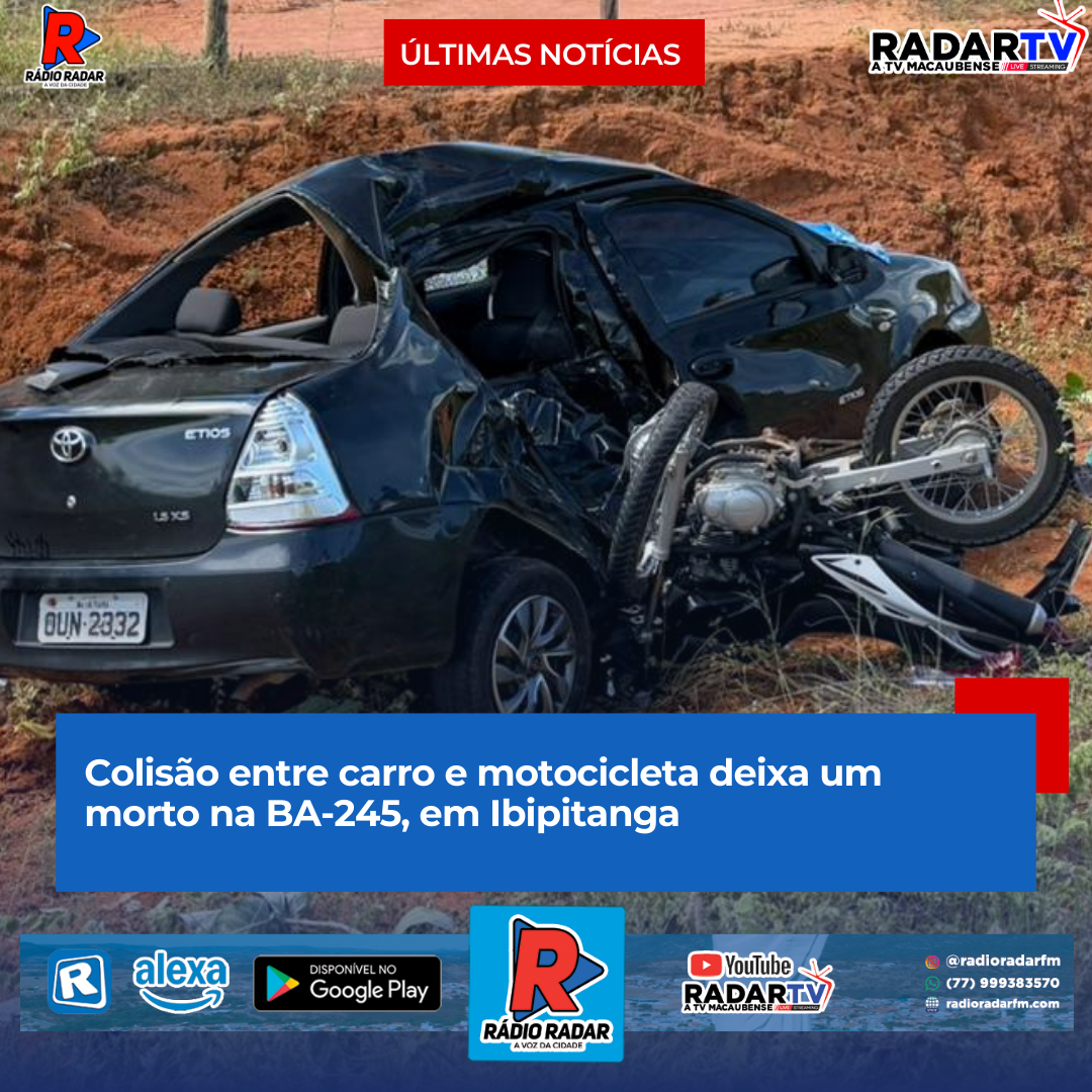Colisão entre carro e motocicleta deixa um morto na BA-245, em Macaúbas